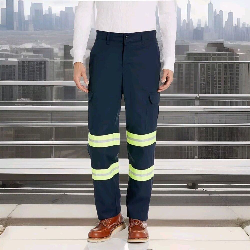 New! Red Kap Men's Enhanced Visibility Industrial Cargo Pant Navy Blue 34x32